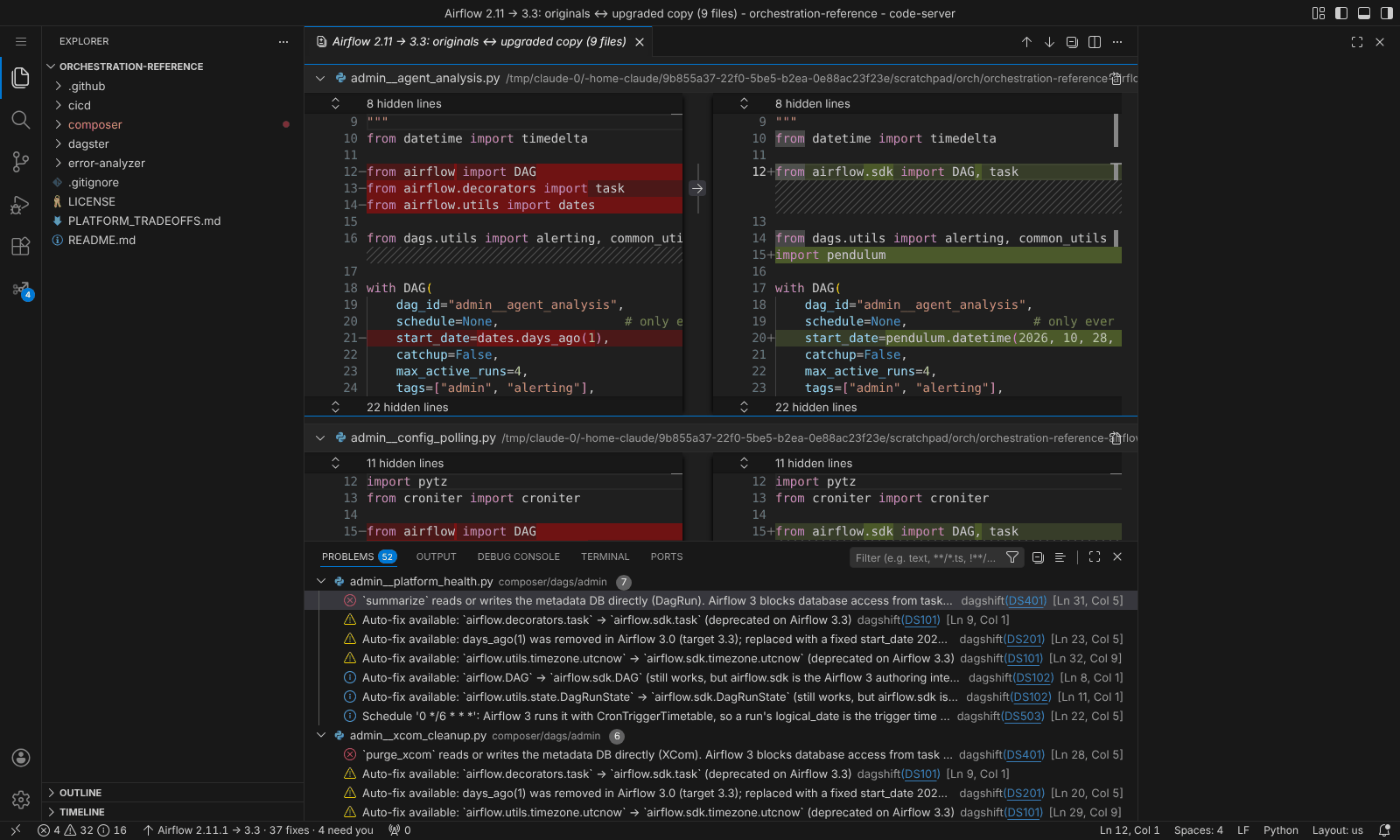 Originals and the upgraded copy compared in one view