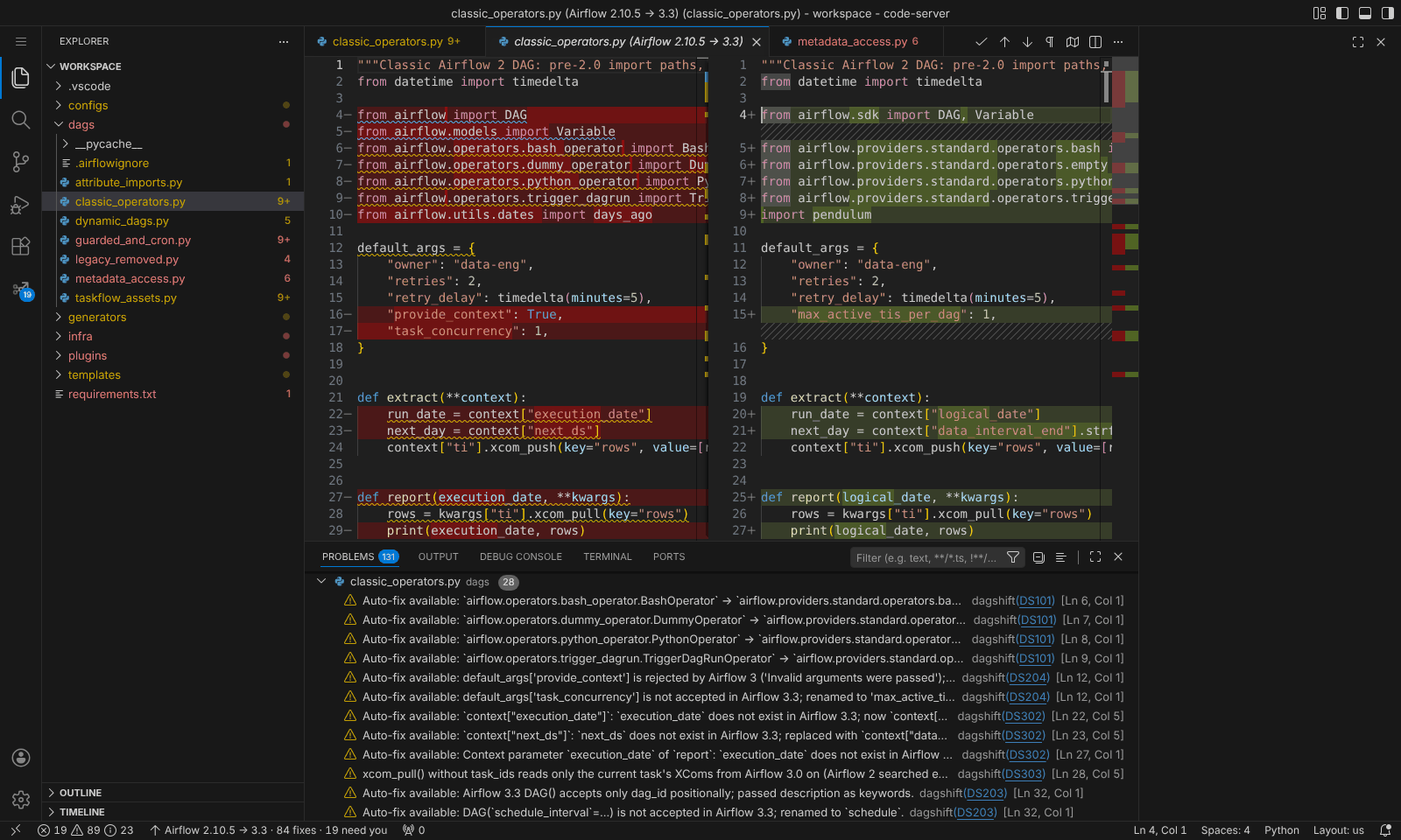 Diff of one DAG file