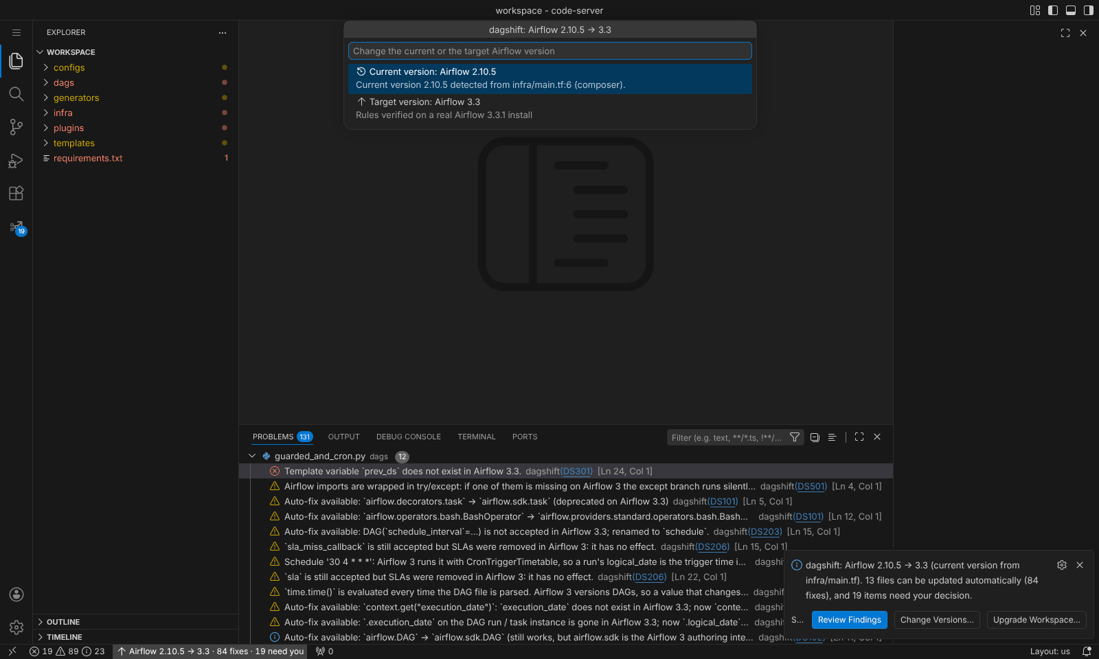 Choosing the current and target versions